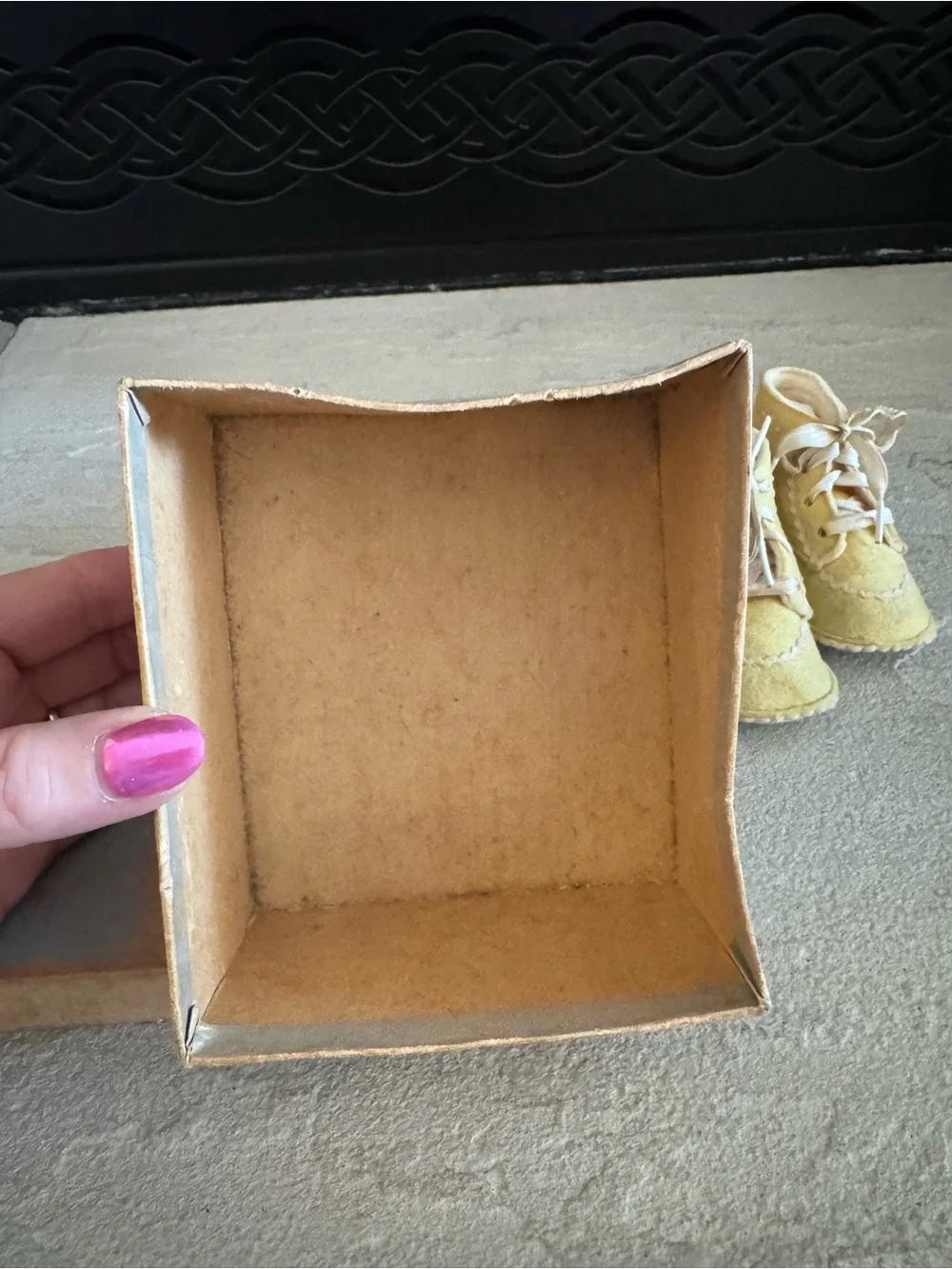 Vintage Baby Booties With original Box, Yellow Wool Lace-Up Booties So Sweet!